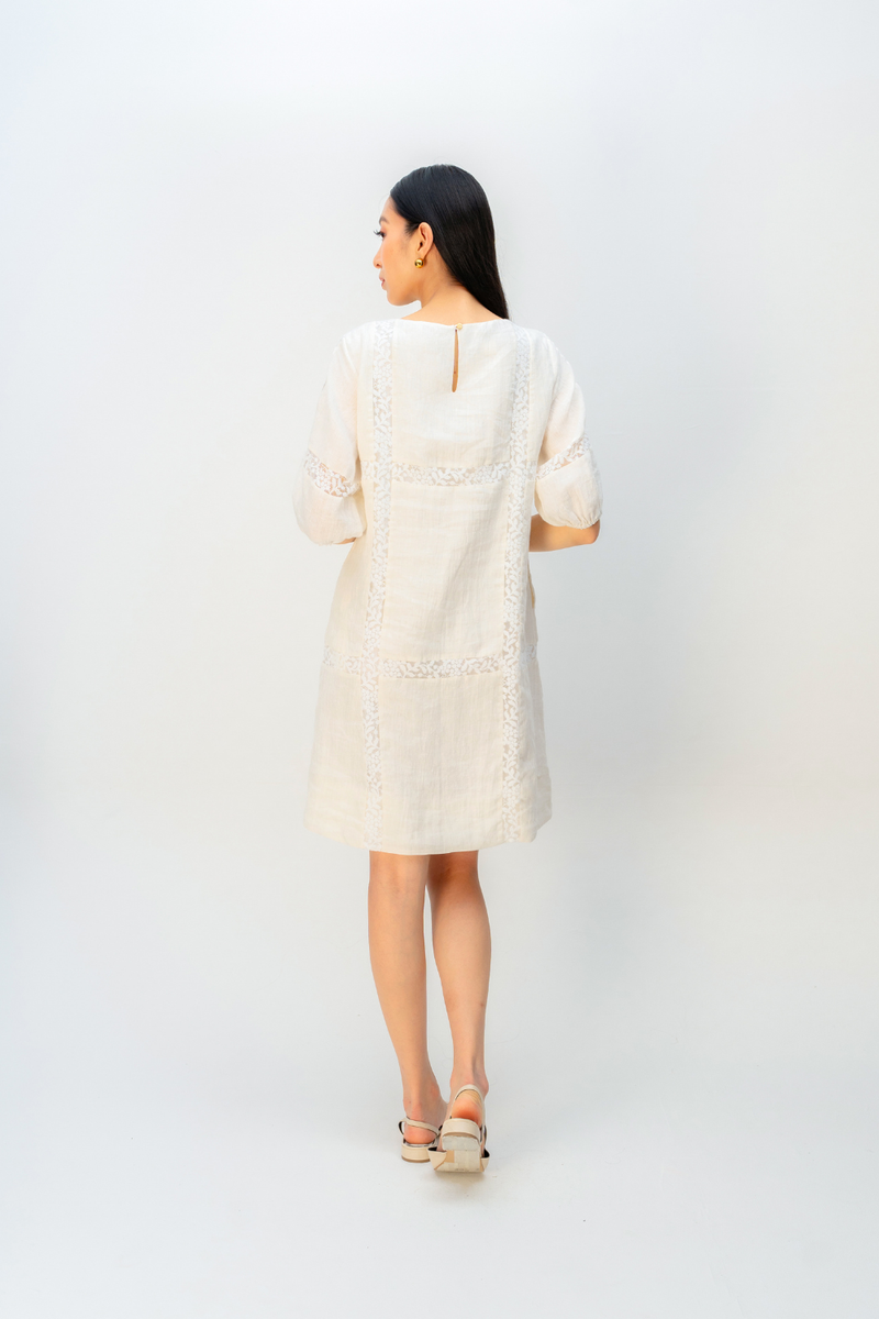 WISPERING GARDEN DRESS linen dress by Ode to Odd in off white for women in Singapore