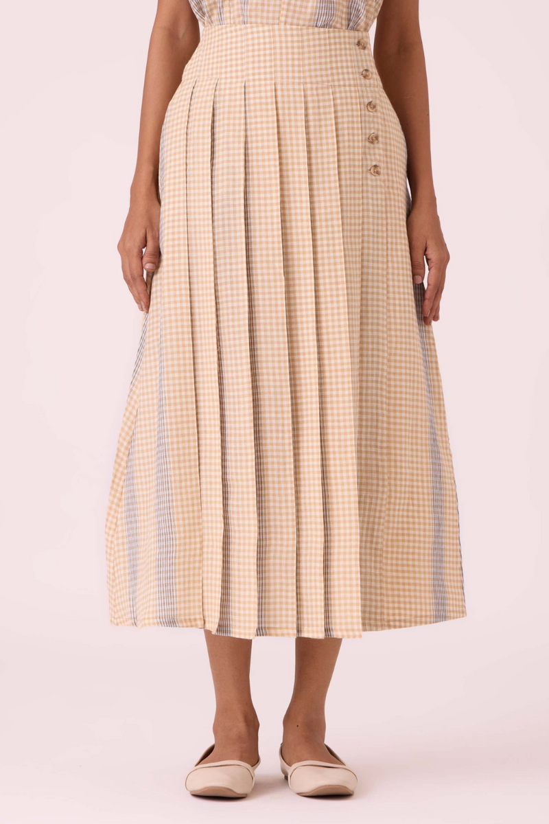 Mikhail Beige Handwoven Skirt cotton by The Summer House in beige color for women in Singapore