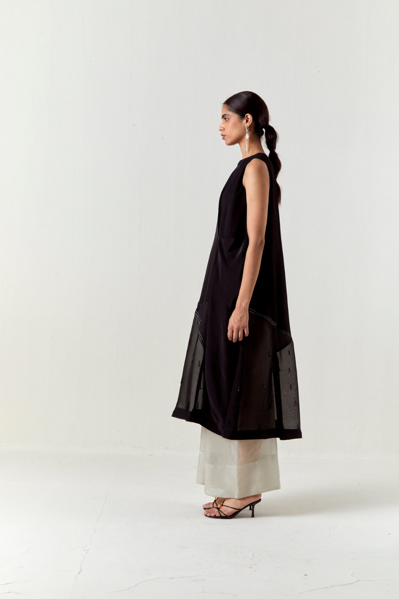 ASYMMETRIC TUNIC CO-ORD-BLACK organza by THREE in black color for women in Singapore