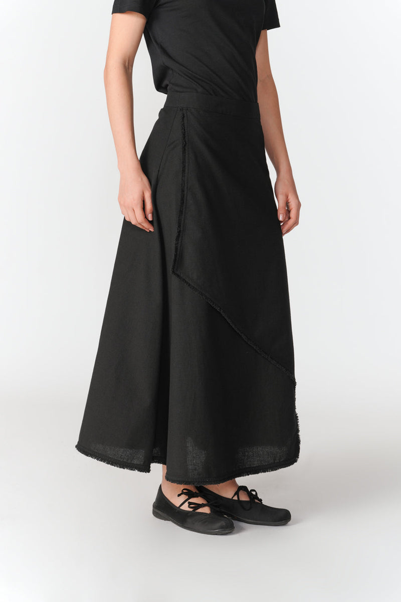 Frayed Edge Asymmetric Skirt skirt by Turn Black in black for women in Singapore