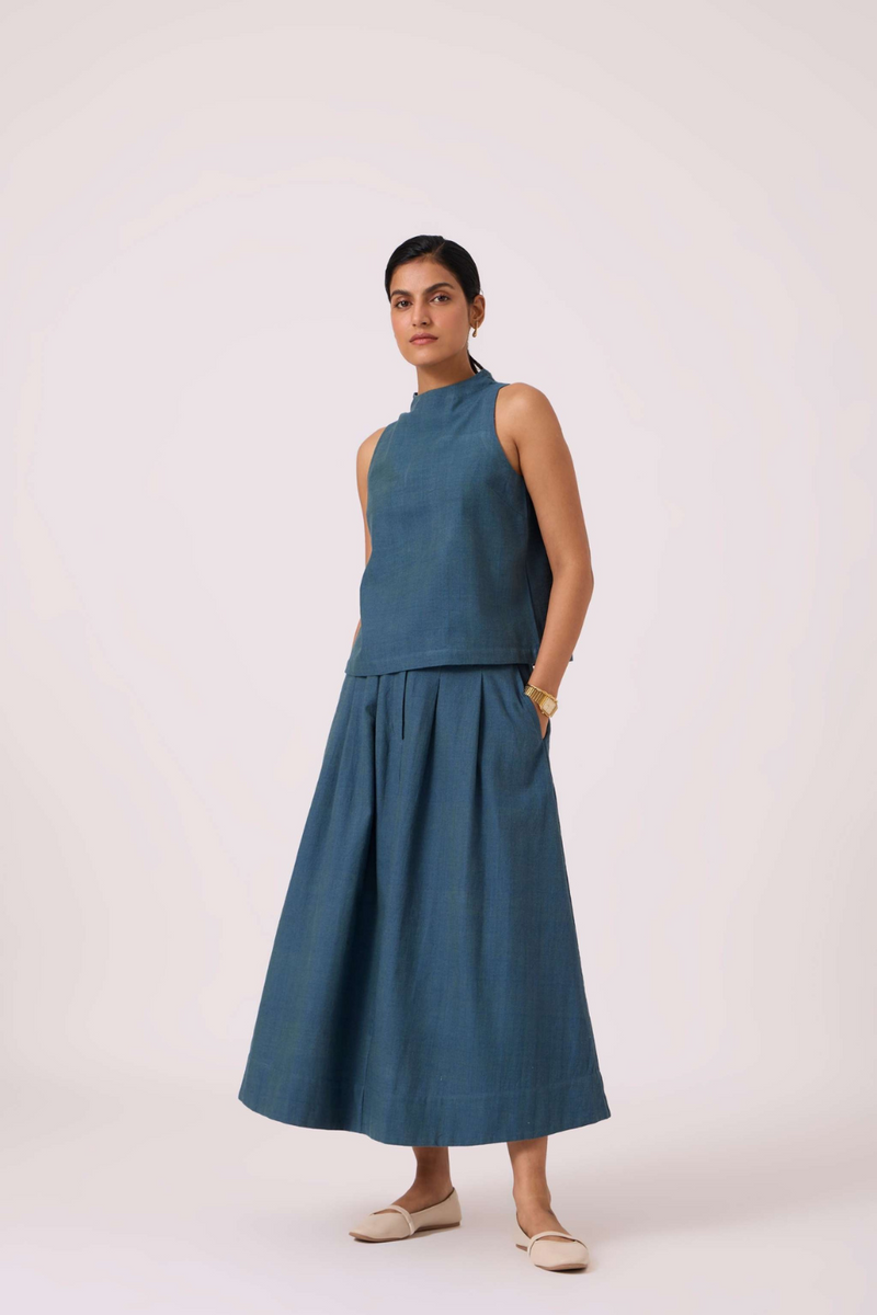 Eliot Blue Handwoven Skirt cotton by The Summer House in green color for women in Singapore
