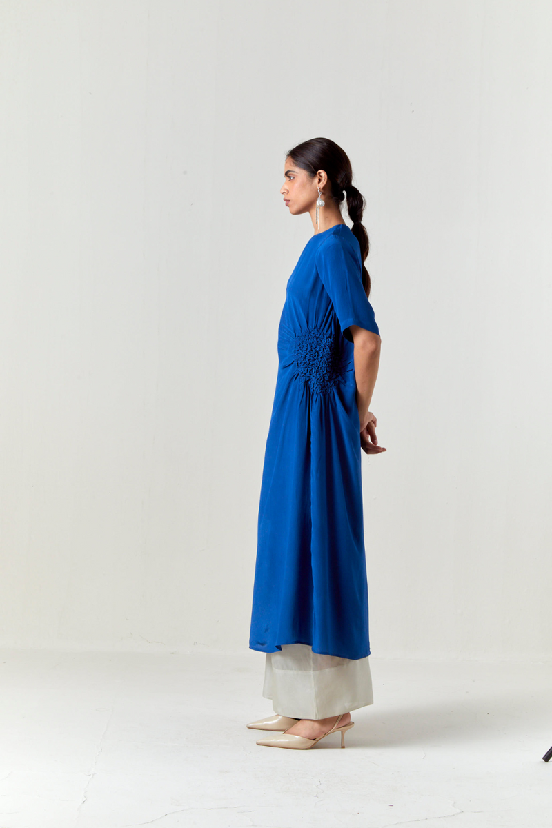 RUCHING TUNIC CO-ORD-ELECTRIC BLUE by THREE in blue color for women in Singapore