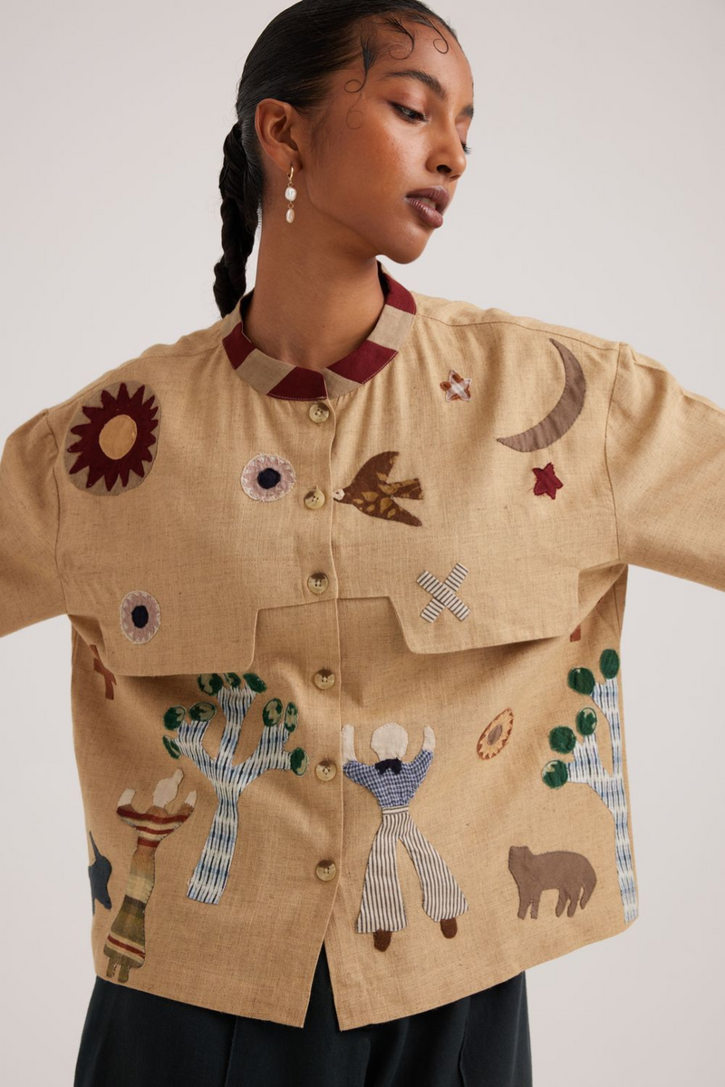 Bert Shirt-Folk Applique linen by CORD for women in Singapore