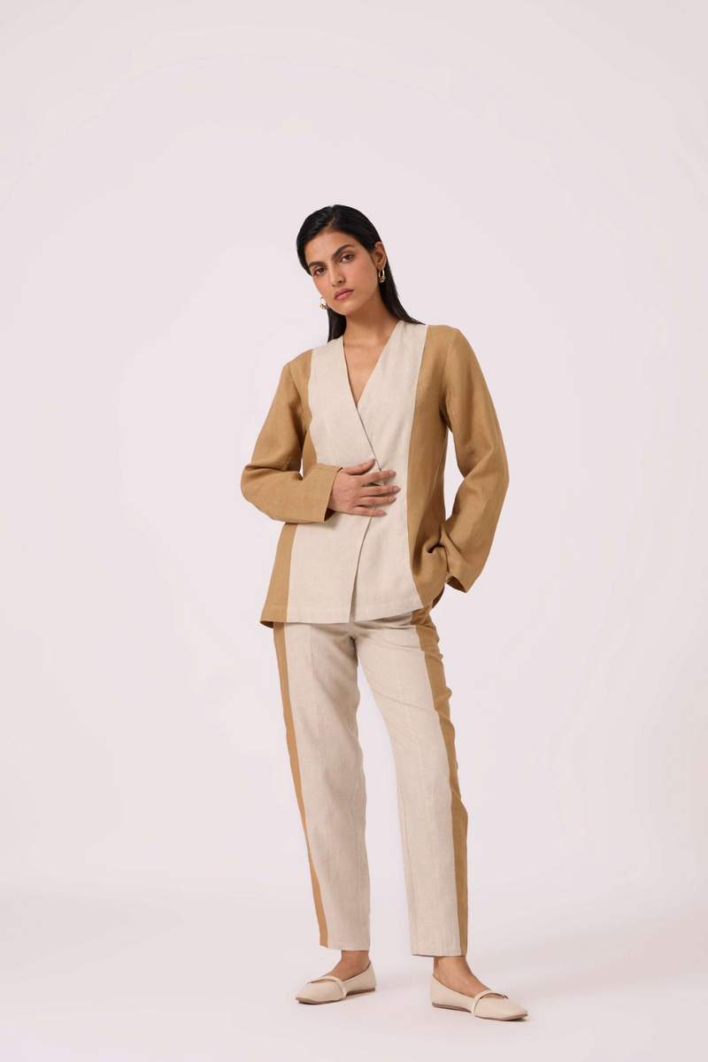 Dimtri Linen Panelled Set linen by The Summer House in beige color for women in Singapore