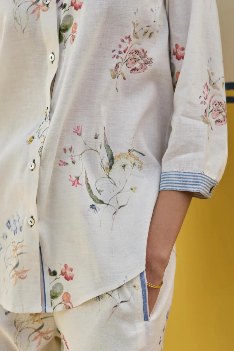 Vani Watercolour Floral Co-ord Set
-Ivory linen by Manan in ivory color for women in Singapore