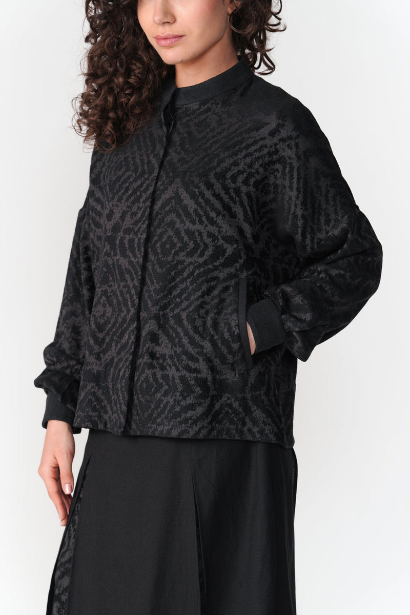 Jacquard Chenille Short Jacket jacket/overlay by Turn Black in black for women in Singapore