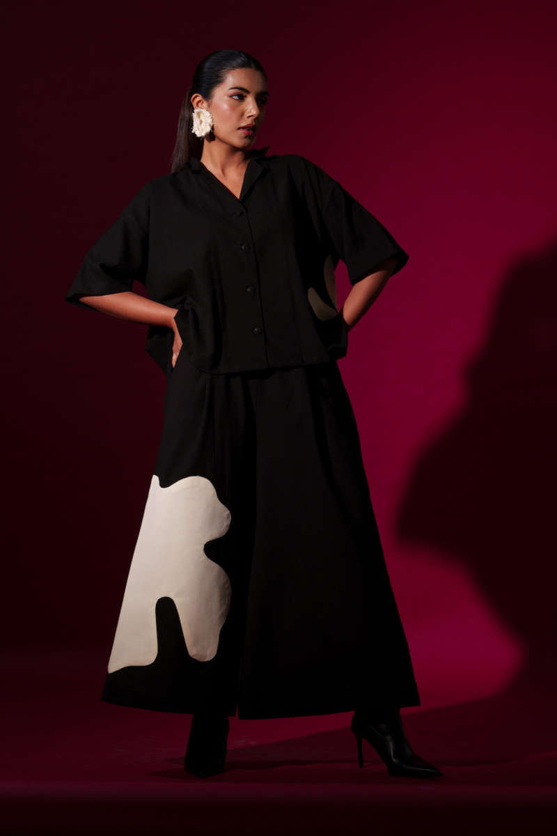 Gunpowder Shirt-Black + NAtural 100% cotton tops and shirts by Stoique in black, natural for women in Singapore