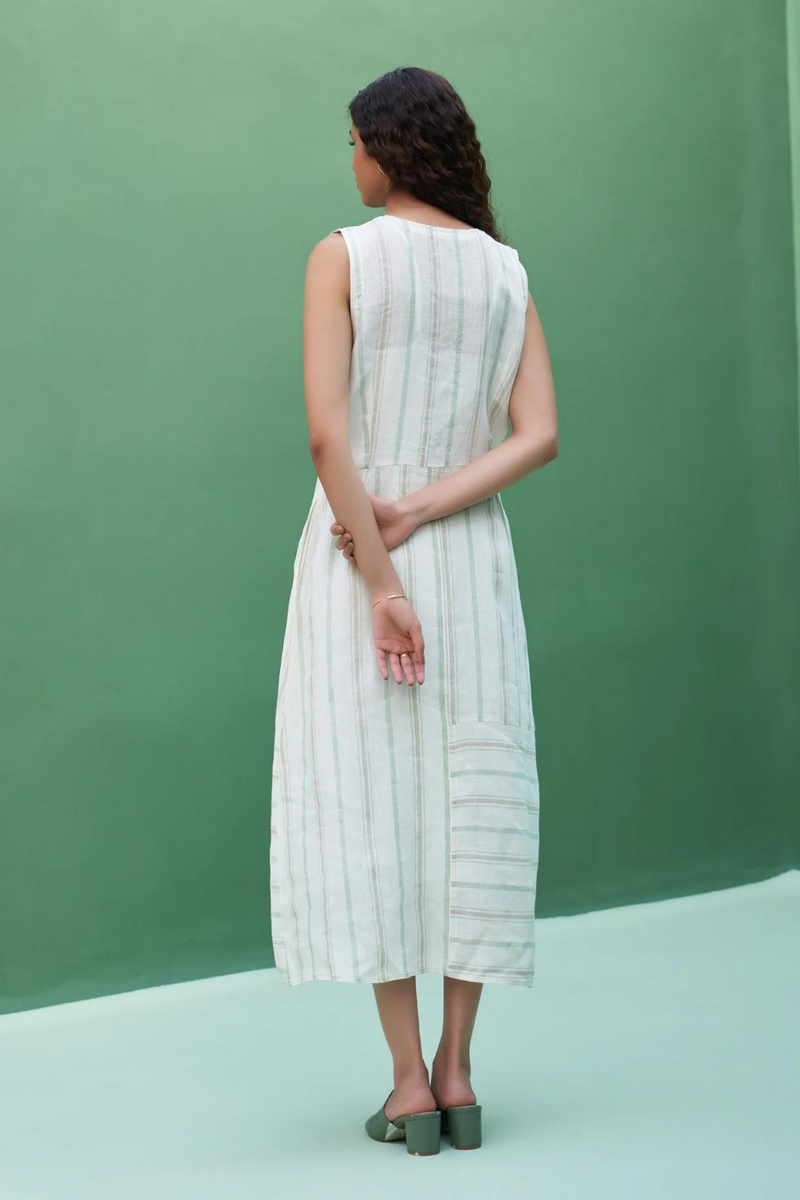 Una Striped Linen Sleeveless Dress
- Mint linen by Manan in mint color for women in Singapore