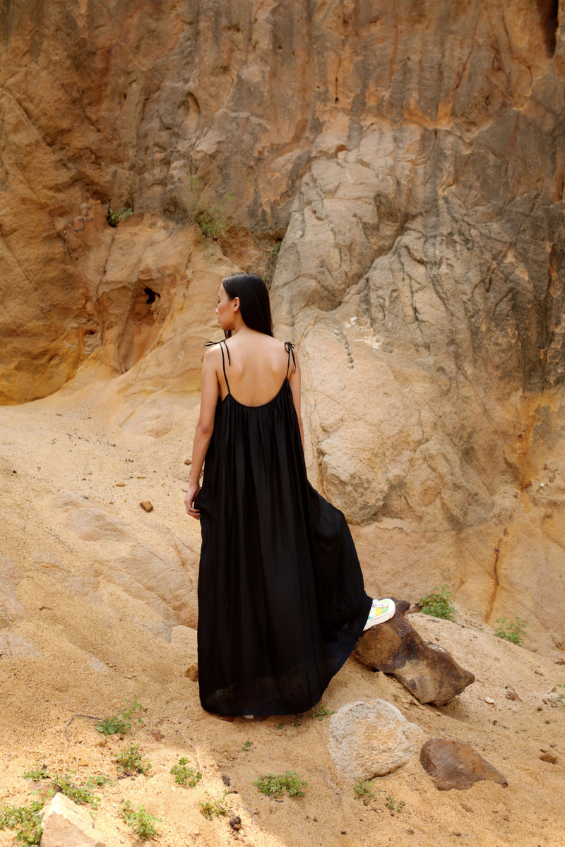 KAMA LONG TIE UP DRESS silk Buy KAMA LONG TIE UP DRESS from C&W | Dresses for Women by Ituvana in black color for women in Singapore