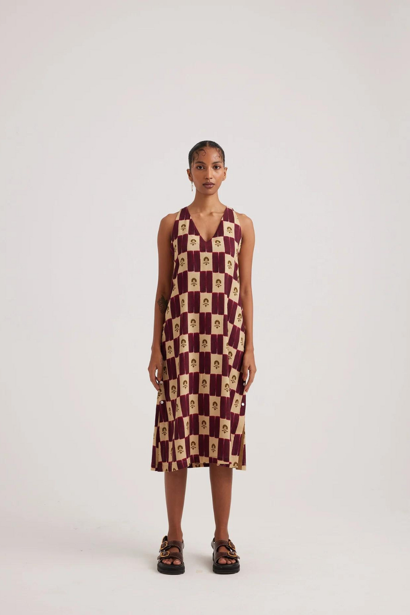 Zen Dress-Stamp Checks rayon by CORD for women in Singapore