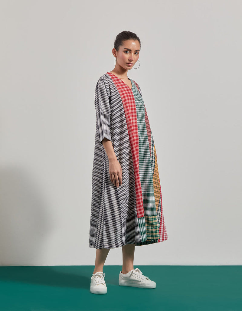 Sierra Dress gamcha dress by 145 East in green, red for women in Singapore