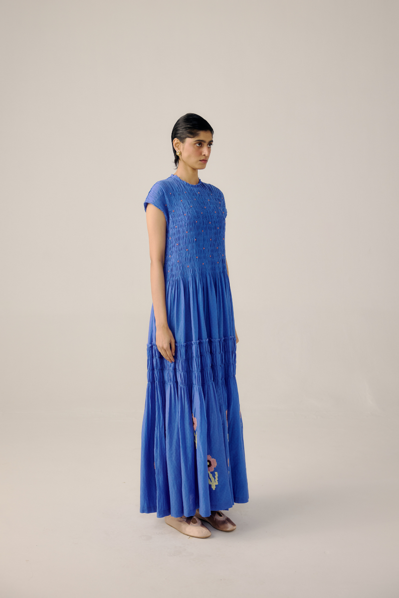July Dress - Electric Blue linen by CORD in blue for women in Singapore