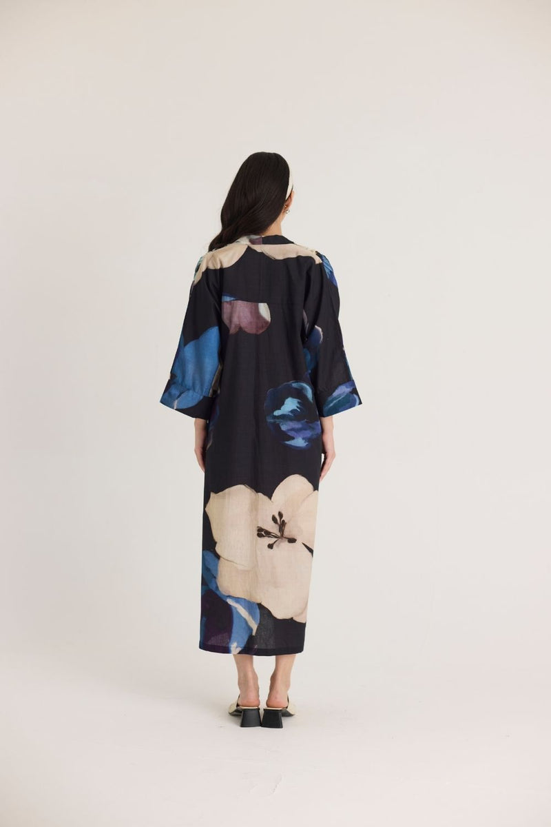 ROCCO DRAWSTRING KAFTAN DRESS poplin by Yam in black color for women in Singapore