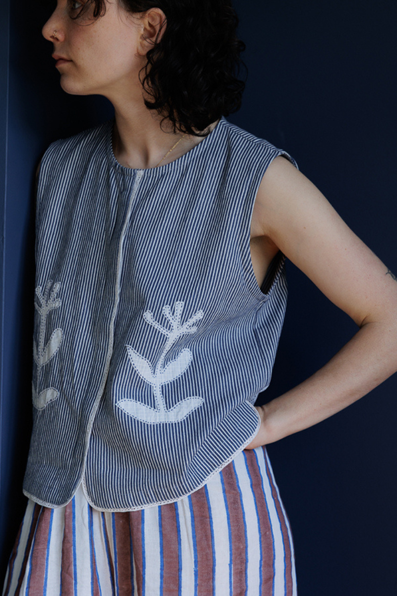 Classic Vest-AppliquŽ handwoven cotton top/shirt by World of Crow in multicolor for women in Singapore