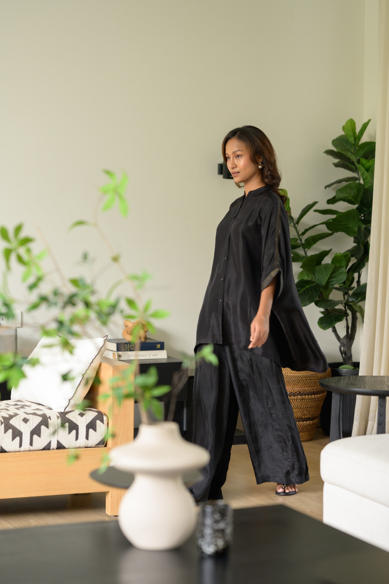 Nighfall Silk Kaftan silk tunics/kaftan by Zanzibar Living in black for women in Singapore