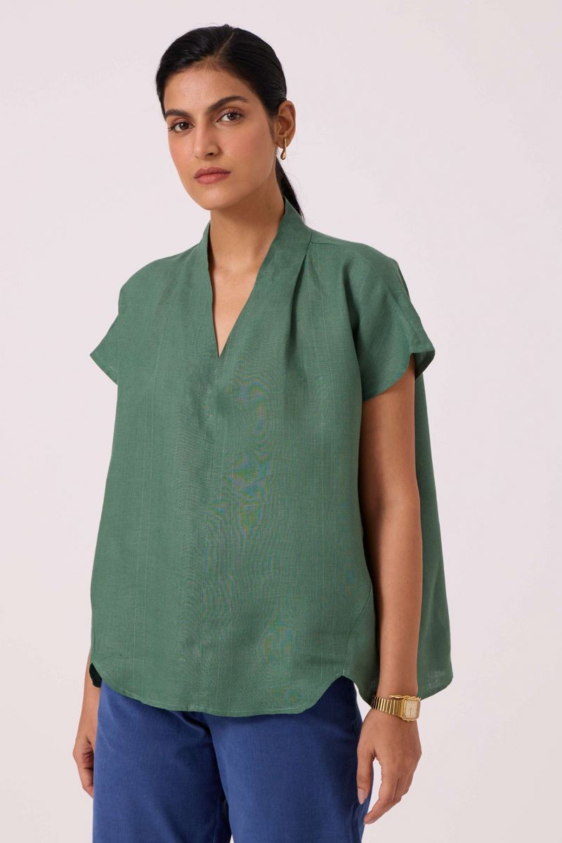 Orion Green Linen Top linen by The Summer House in green color for women in Singapore