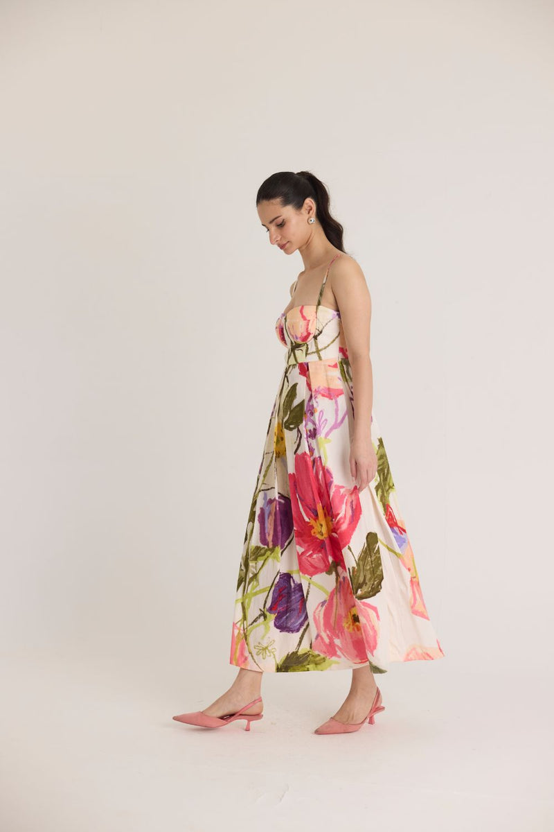 DOLLY WHITE BRALETTE DRESS satin by Yam in multi color for women in Singapore