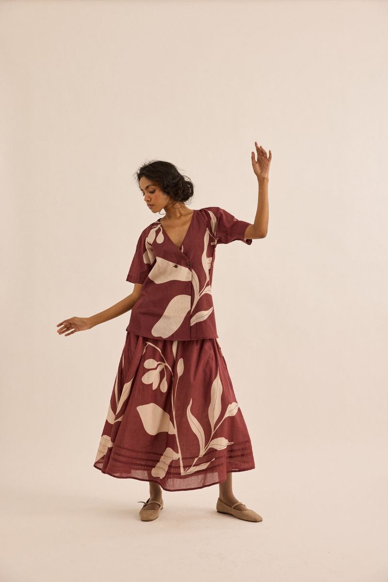 Nerine Top mul top/shirt by Khara Kapas in maroon for women in Singapore