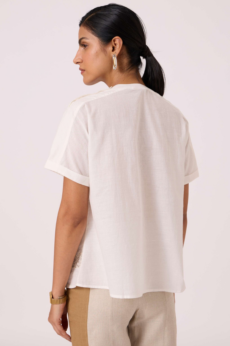 Garcia Handwoven Embroidered Top cotton by The Summer House in white color for women in Singapore