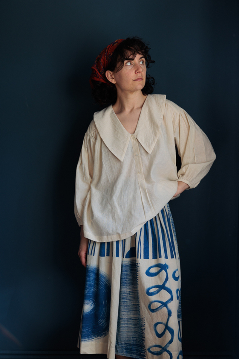 The Joy Skirt-Painted Indigo handwoven cotton skirt by World of Crow in indigo blue for women in Singapore