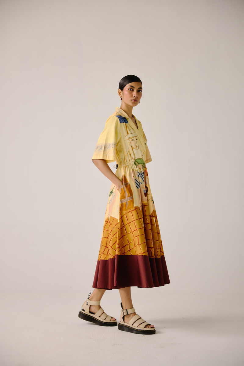 Print Blocked Dress - Fisherman cotton by CORD for women in Singapore