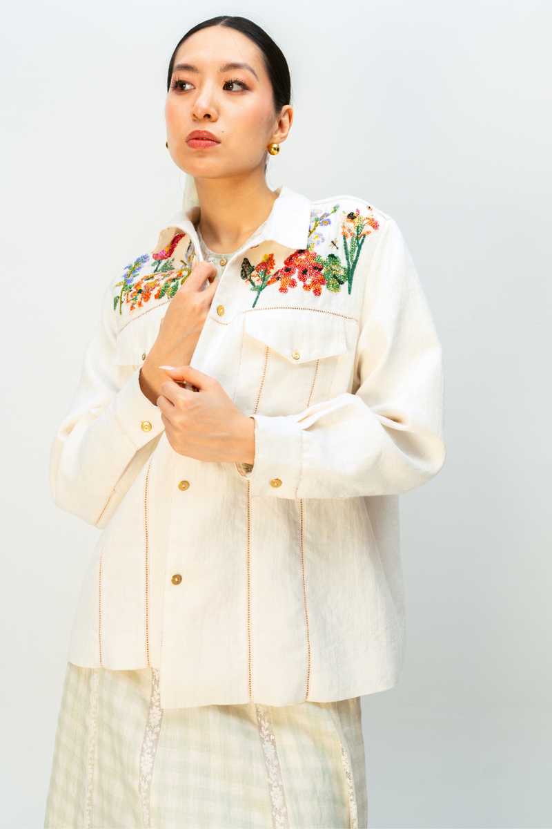 LUSH MEMORY JACKET linen jacket/overlay by Ode to Odd in off white for women in Singapore