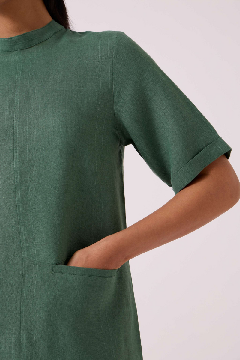 Tula Green Linen Shift Dress linen by The Summer House in green color for women in Singapore