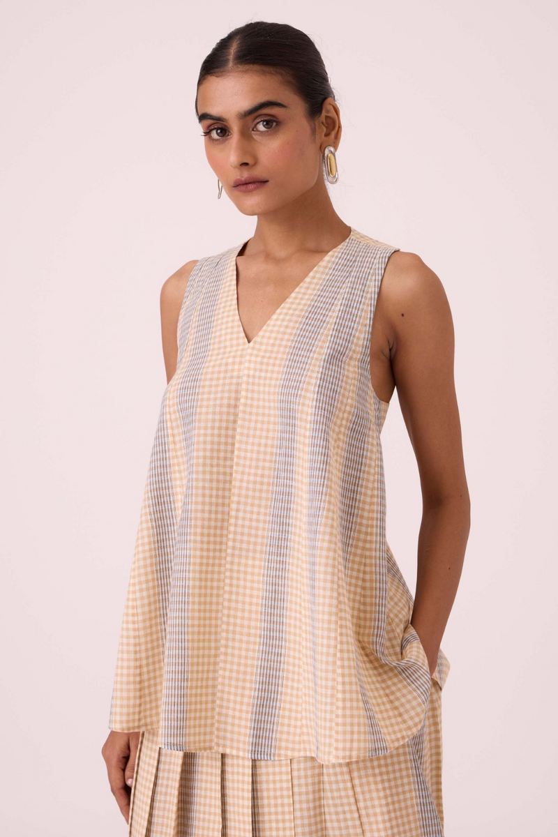 Nastasya Beige Handwoven Top cotton by The Summer House in beige color for women in Singapore