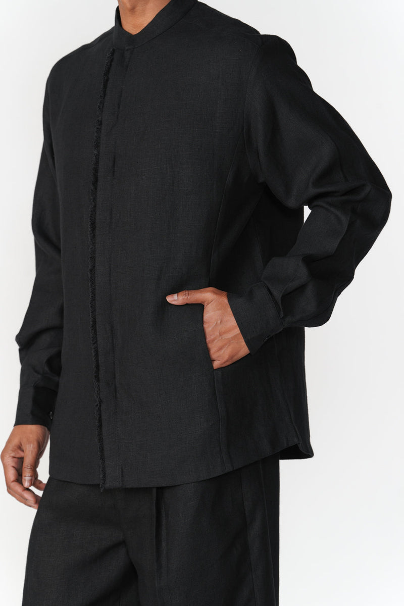 Frayed Detail Shirt top/shirt by Turn Black in black for men in Singapore