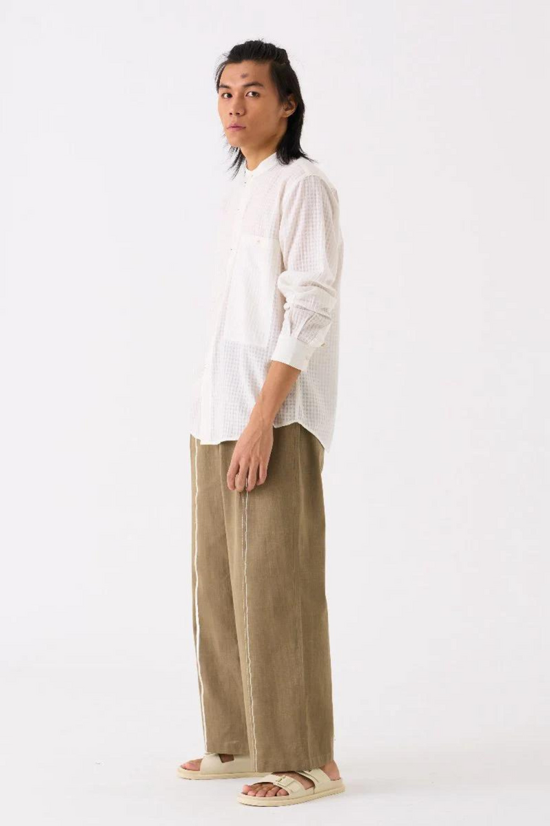 BAND COLLAR SHIRT - WHITE by THREE Men for men in Singapore