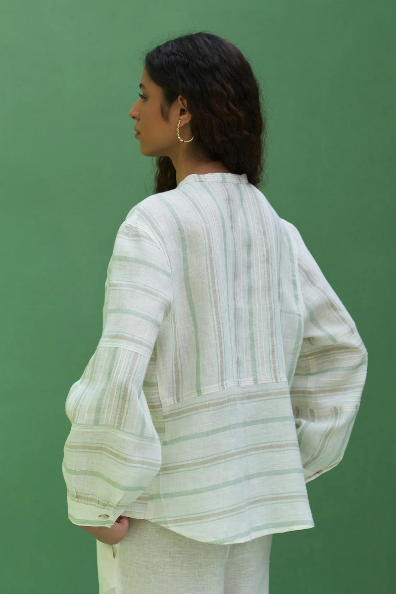 Miyu Pintucked Linen Shirt
- Mint linen by Manan in mint color for women in Singapore