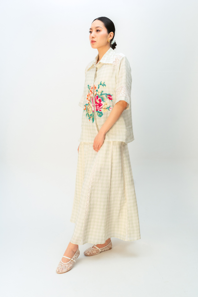 FAIRY CHECK SHIRT linen top/shirt by Ode to Odd in green for women in Singapore