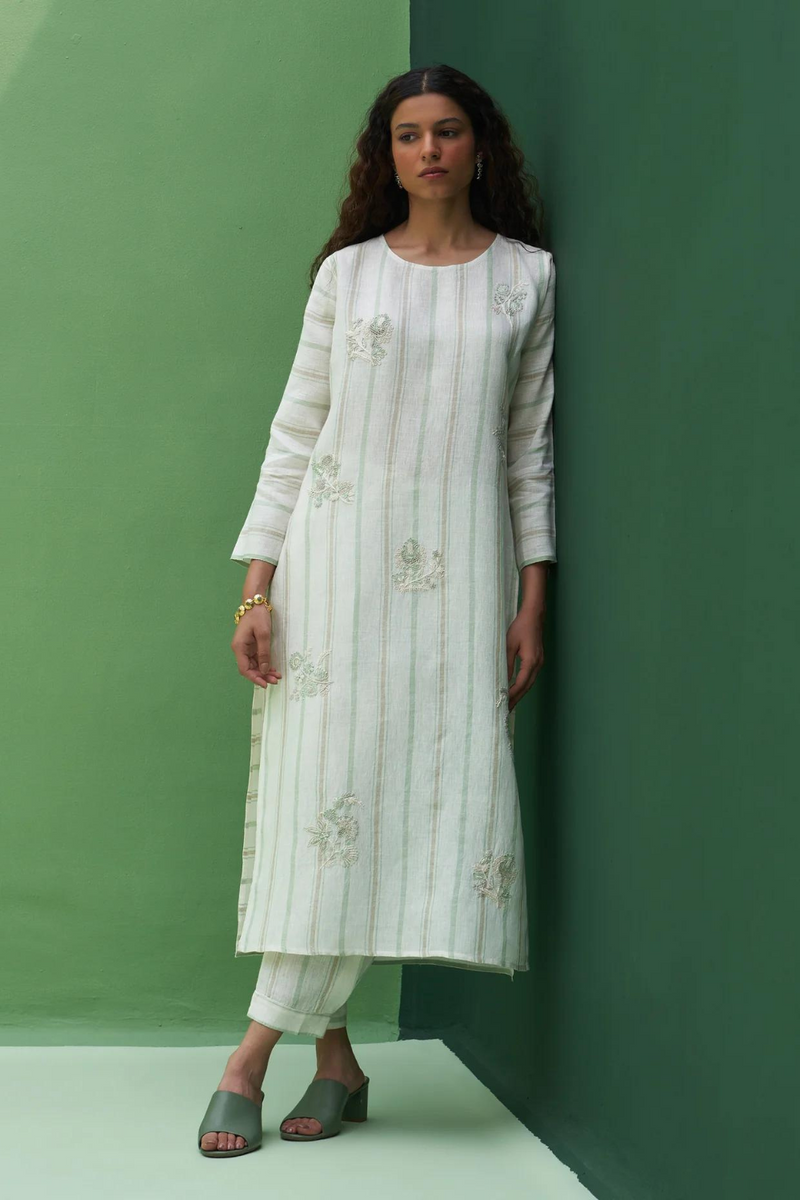 Eiko Striped Linen Kurta Set
- Mint linen by Manan in mint color for women in Singapore