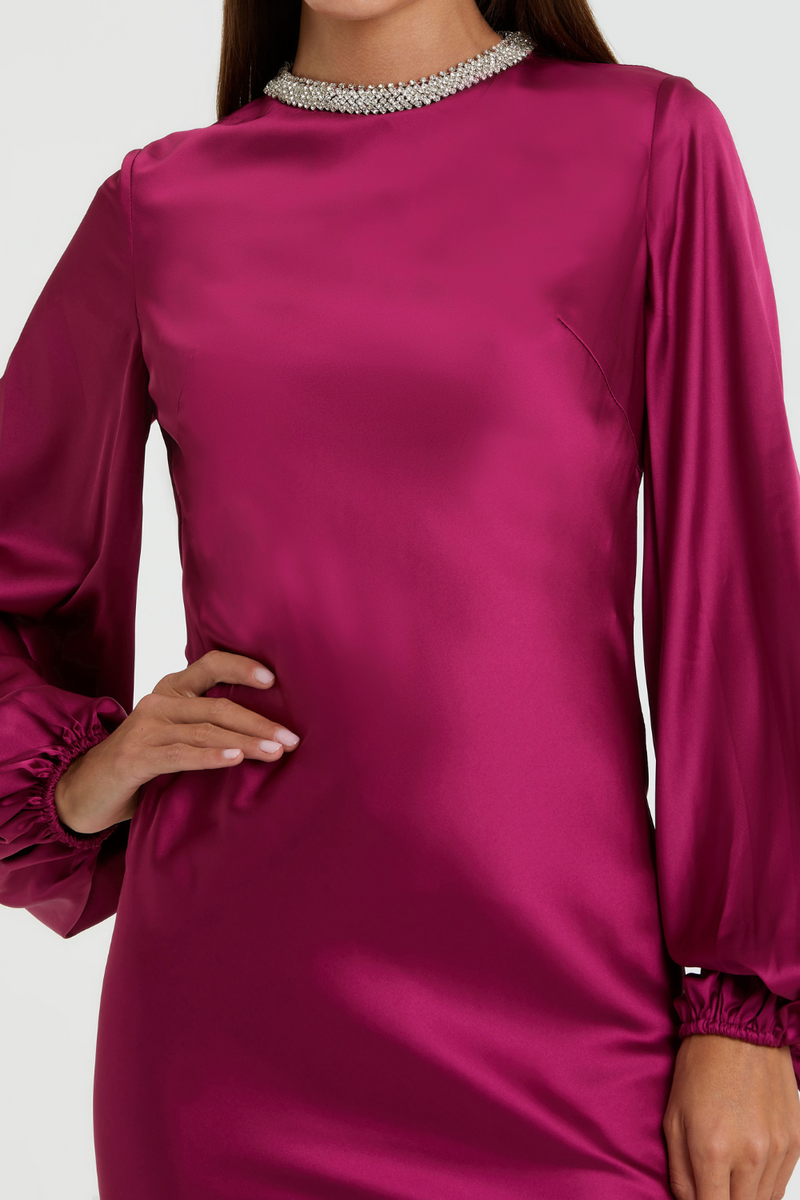 26575-Bishop Sleeve Satin Gown-Berry by Mac Duggal for women in Singapore
