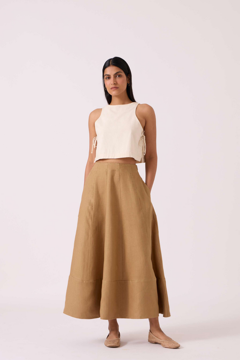 Marner Tan Linen Skirt linen by The Summer House for women in Singapore
