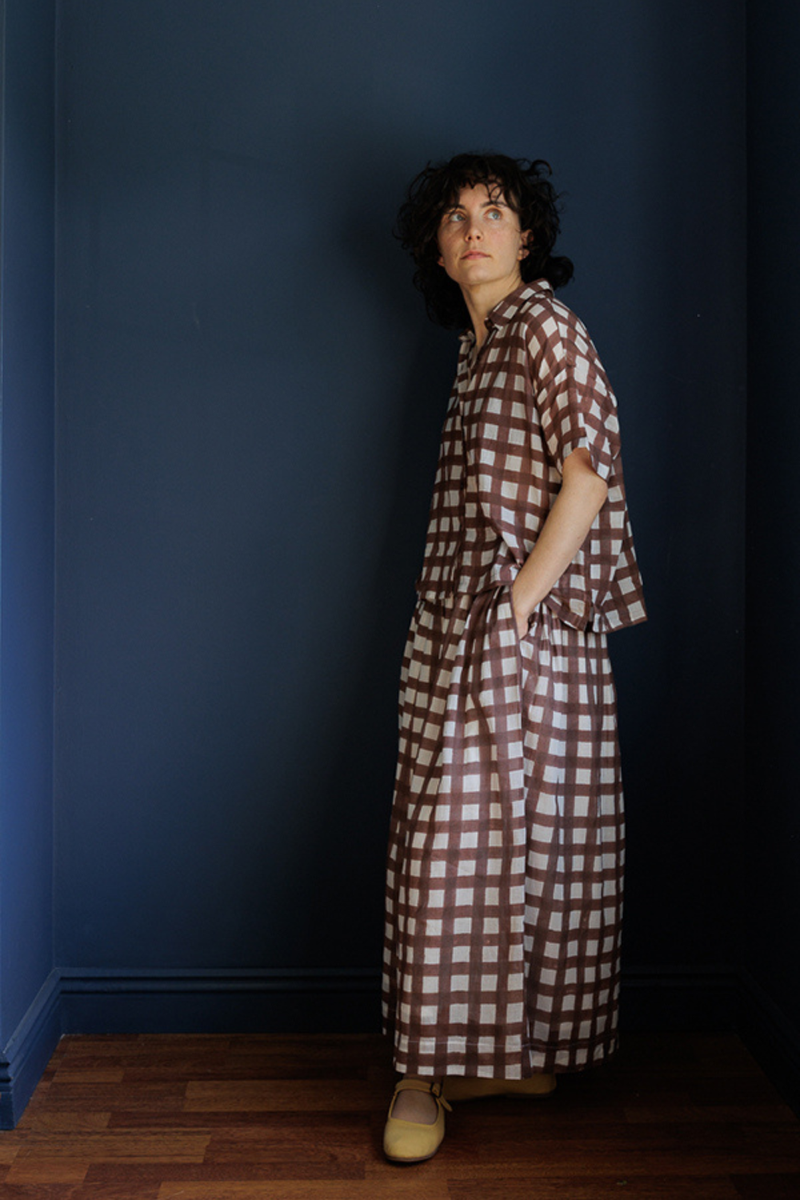 Oxford Skirt-Brown Checks handwoven cotton skirt by World of Crow in multicolor for women in Singapore