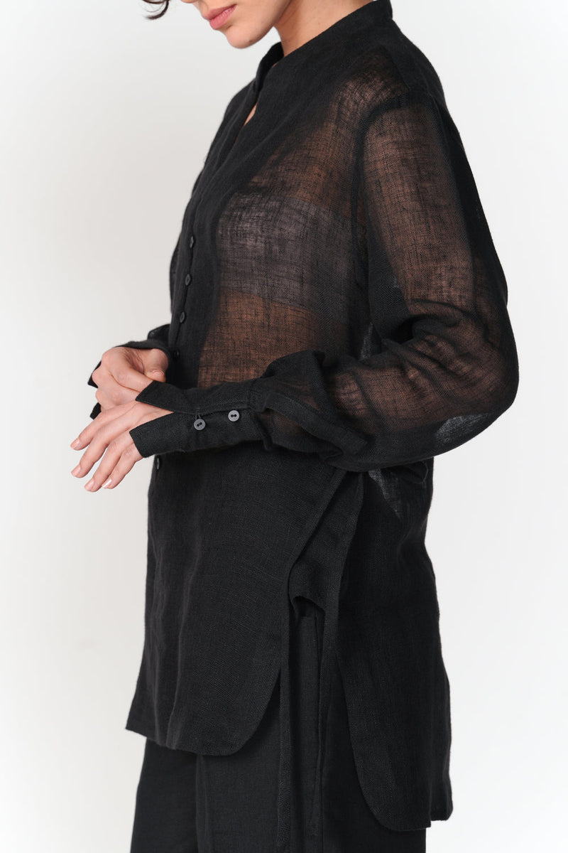 Linen Gauze Tie Top top/shirt by Turn Black in black for women in Singapore