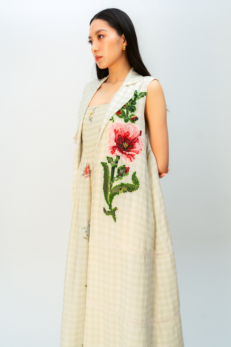 Summer Shimmer Trench linen jacket/overlay by Ode to Odd in green for women in Singapore