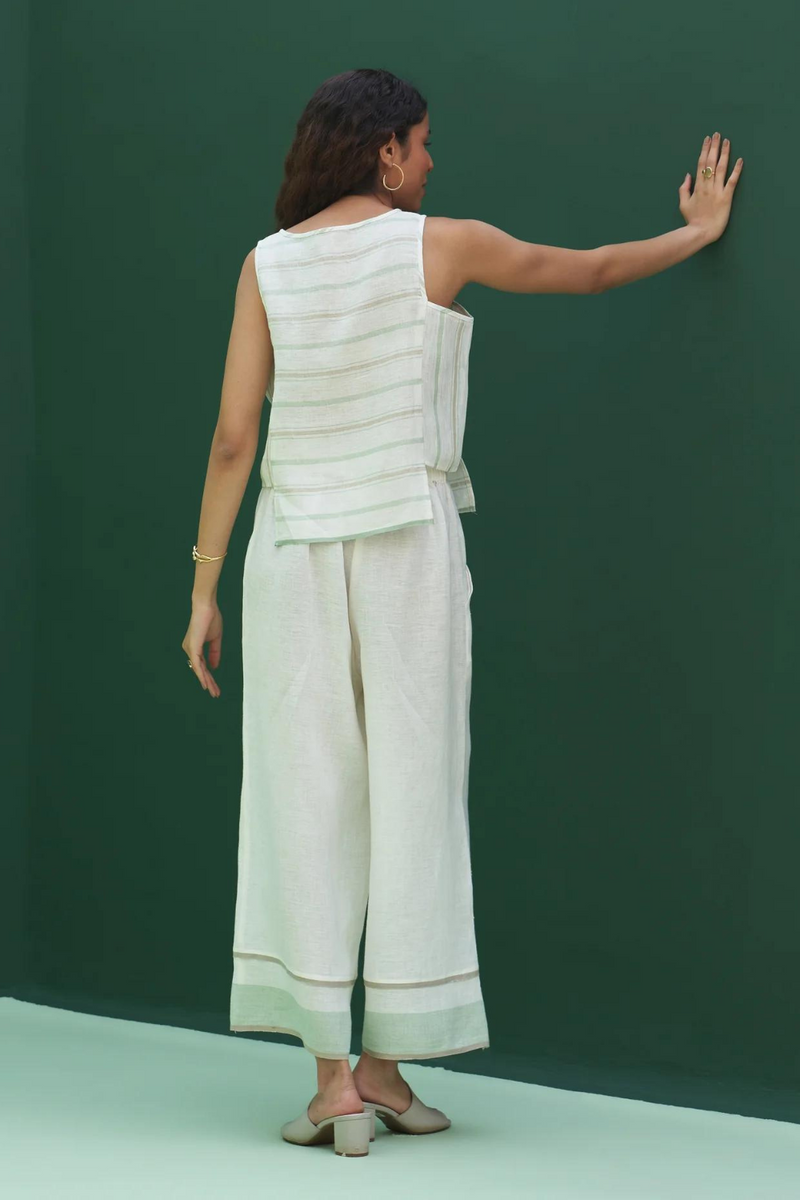 Jiho Striped Linen Crop Top
- Mint linen by Manan in mint color for women in Singapore