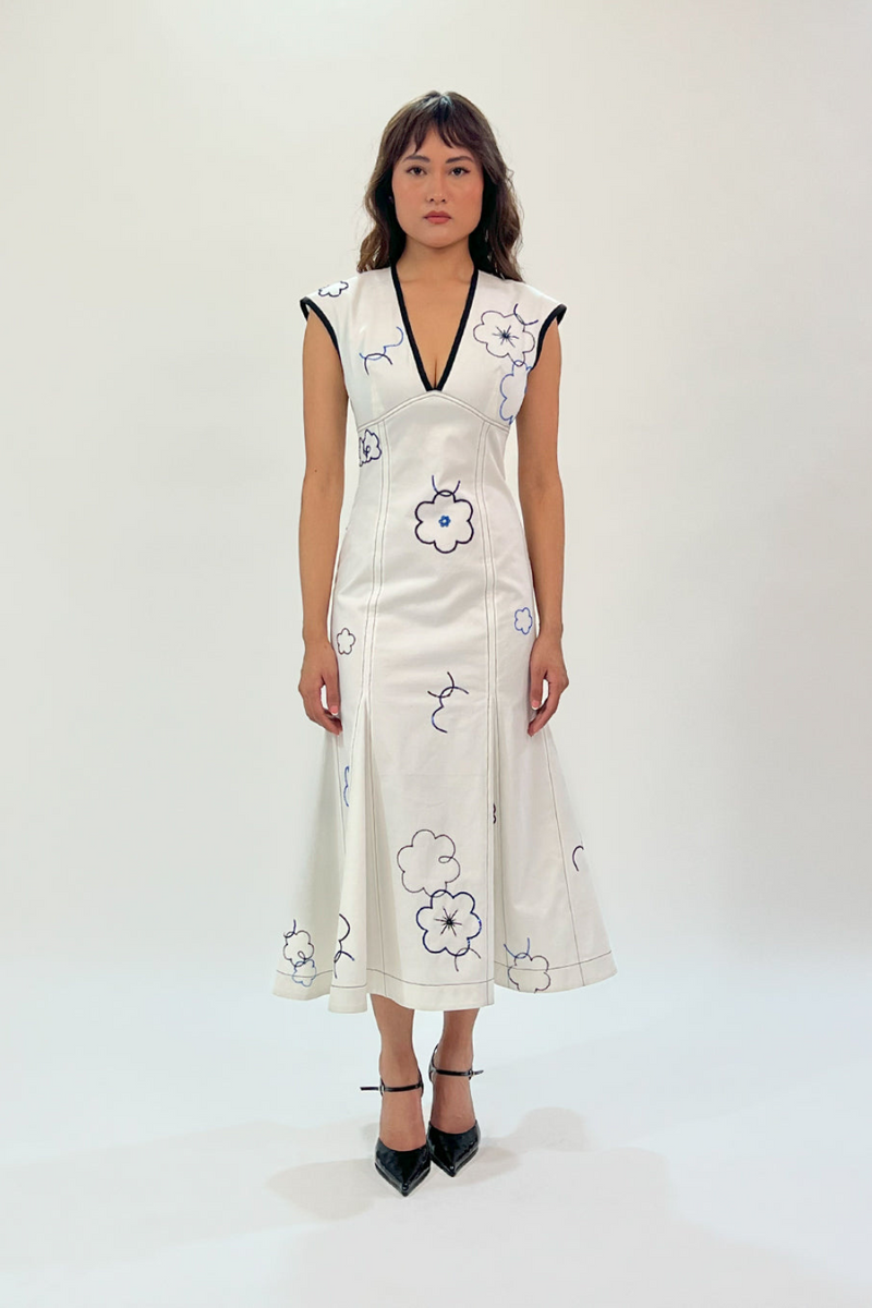 Peony embellished dress 100% cotton Buy Peony embellished dress from C&W | Dresses for Women by Leh Studios in white color for women in Singapore