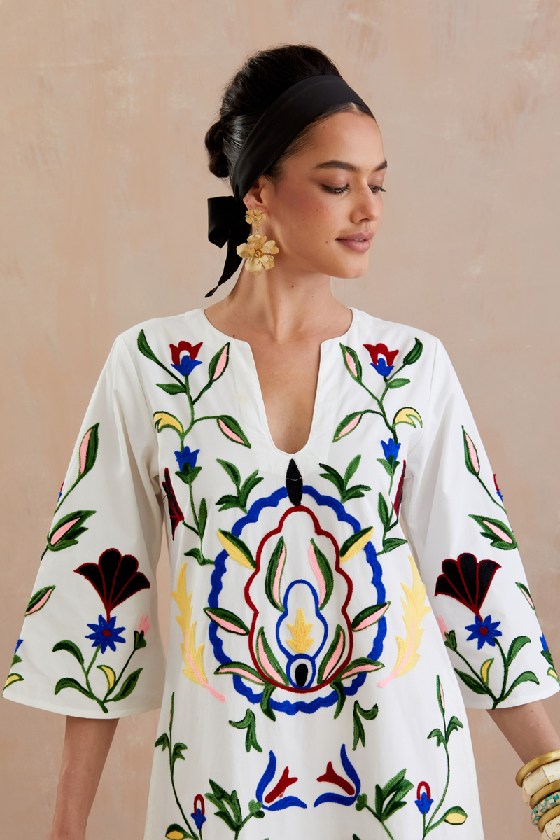 Ivory and Multi Color Thread Embroidery Maxi Dress poplin Buy Ivory and Multi Color Thread Embroidery Maxi Dress from C&W | Dresses for Women by Indian Summer Story in ivory color for women in Singapore