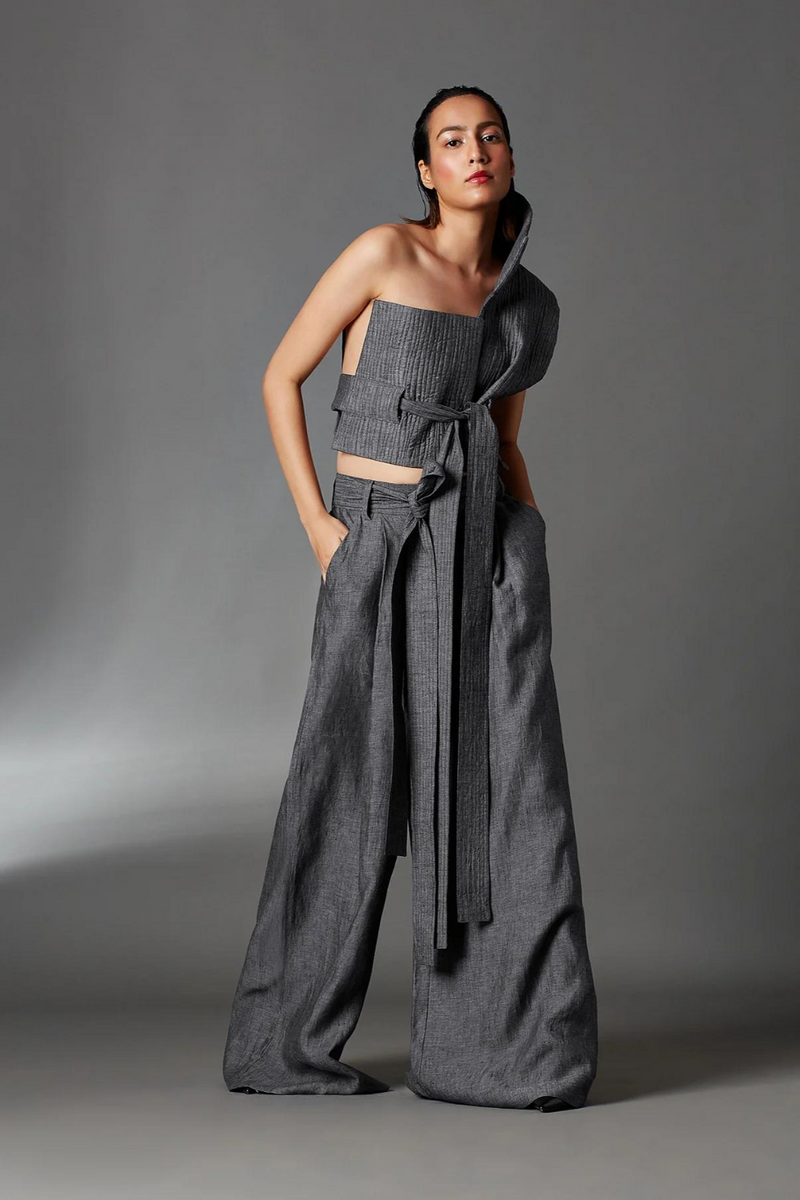 Hardy Trousers-Steel Grey linen by Chola in grey color for women in Singapore
