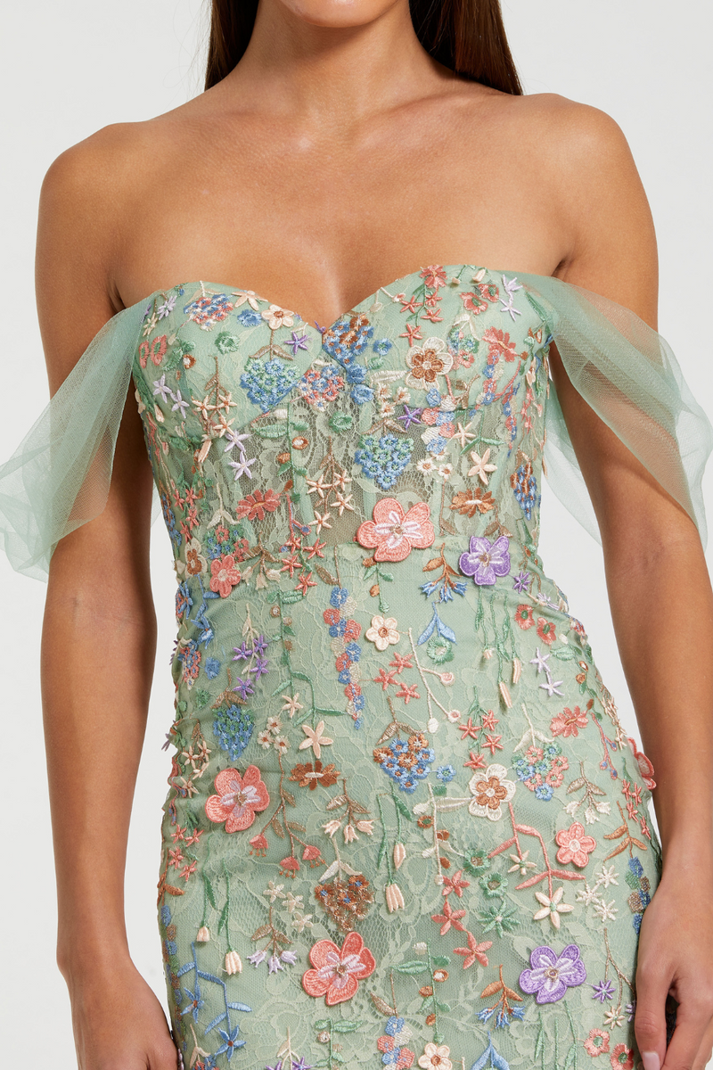 68809- Column Gown-Sage Multi mul by Mac Duggal in multi color for women in Singapore