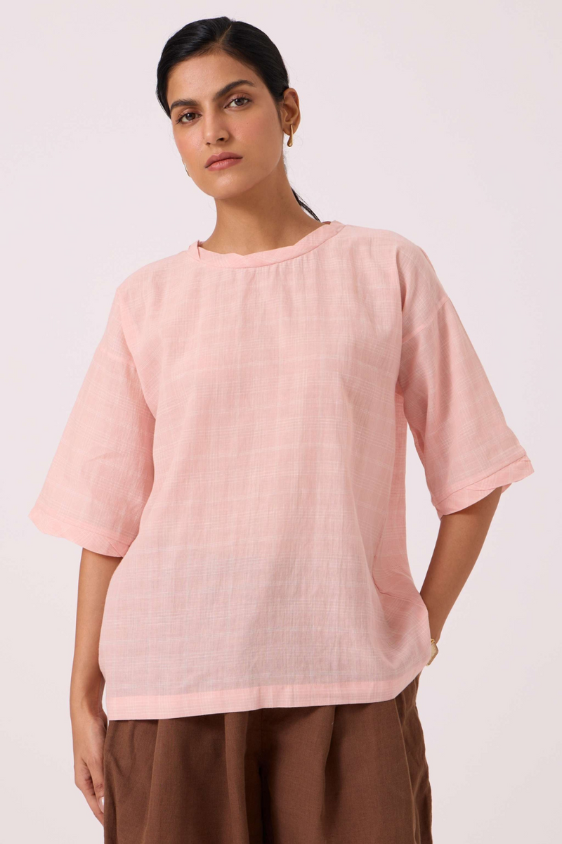 Laurie Pink Handwoven Top cotton by The Summer House in blue color for women in Singapore