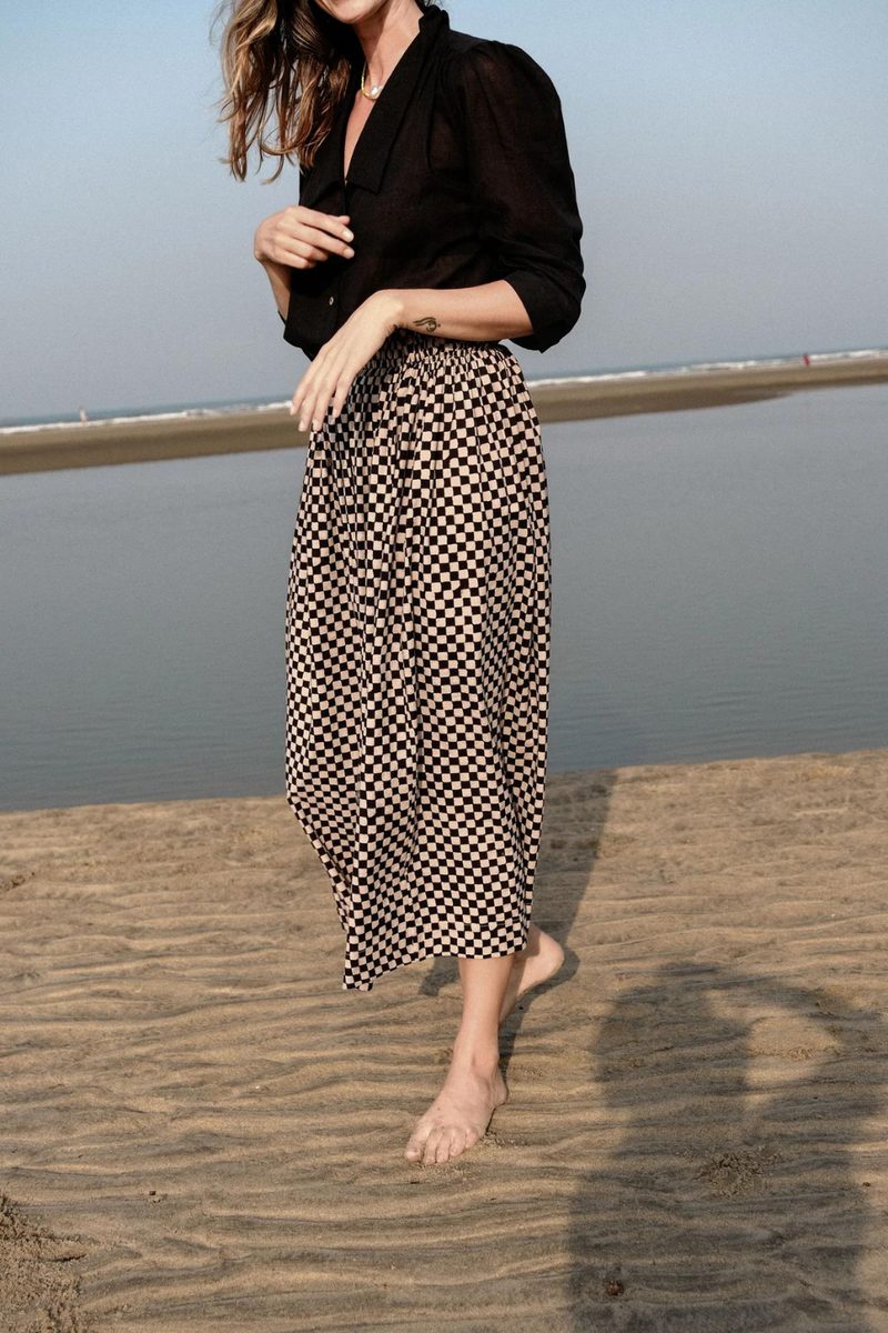 Classic Crow Skirt — Checked board 100% cotton by World of Crow in black color for women in Singapore