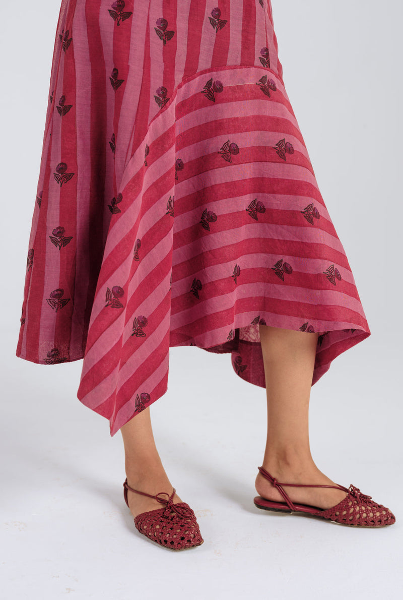 Spring Asymmetric Dress mul chanderi dress by JodiLife in red, pink for women in Singapore