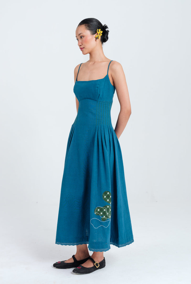 Ether Pleated Dress kala cotton dress by JodiLife in blue for women in Singapore