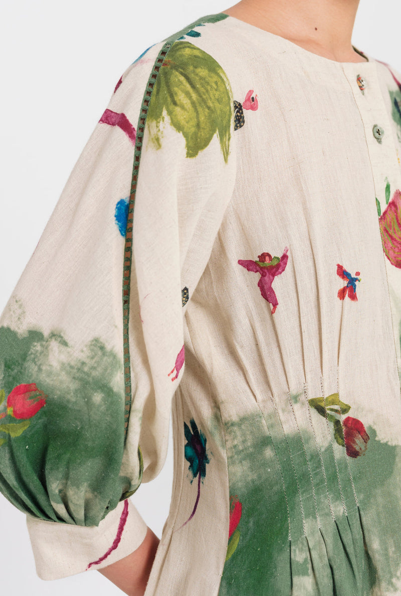 Sway Midi Dress cotton flex dress by JodiLife in offwhite, green for women in Singapore