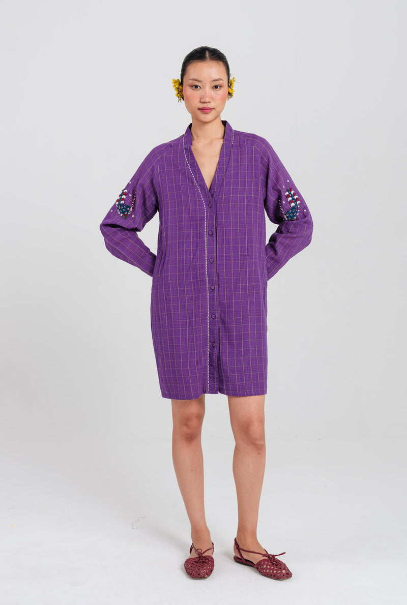 Drift Handloom Tunic Dress handwoven cotton dress by JodiLife in purple for women in Singapore