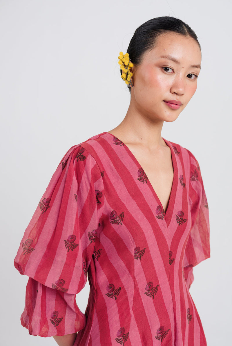 Spring Dress mul chanderi dress by JodiLife in red, pink for women in Singapore